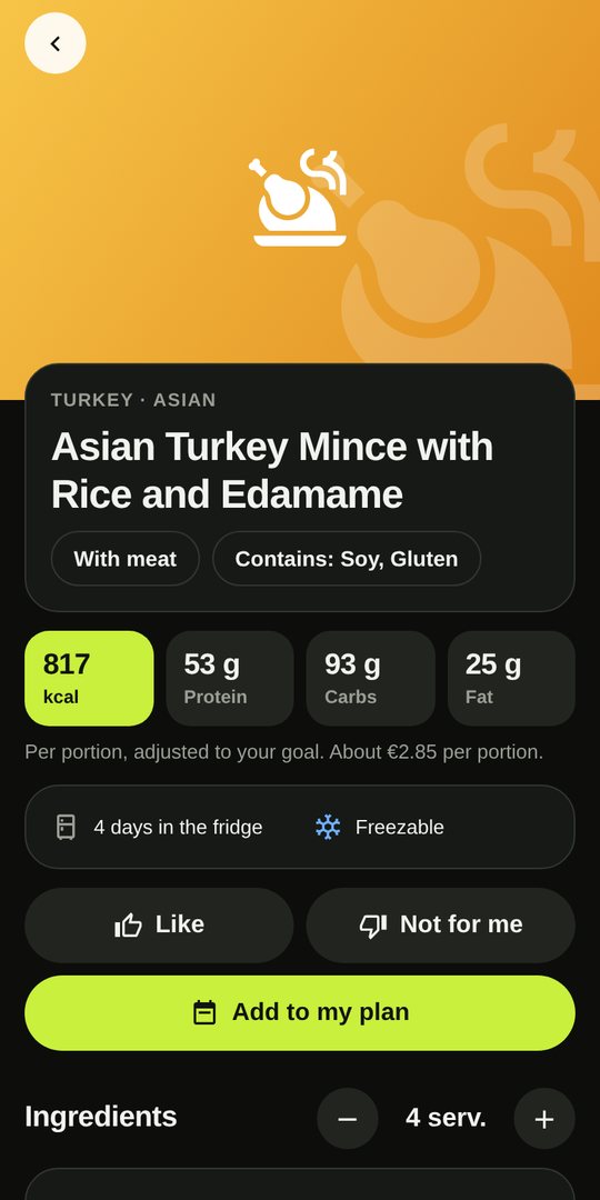 Recipe with macros and cost